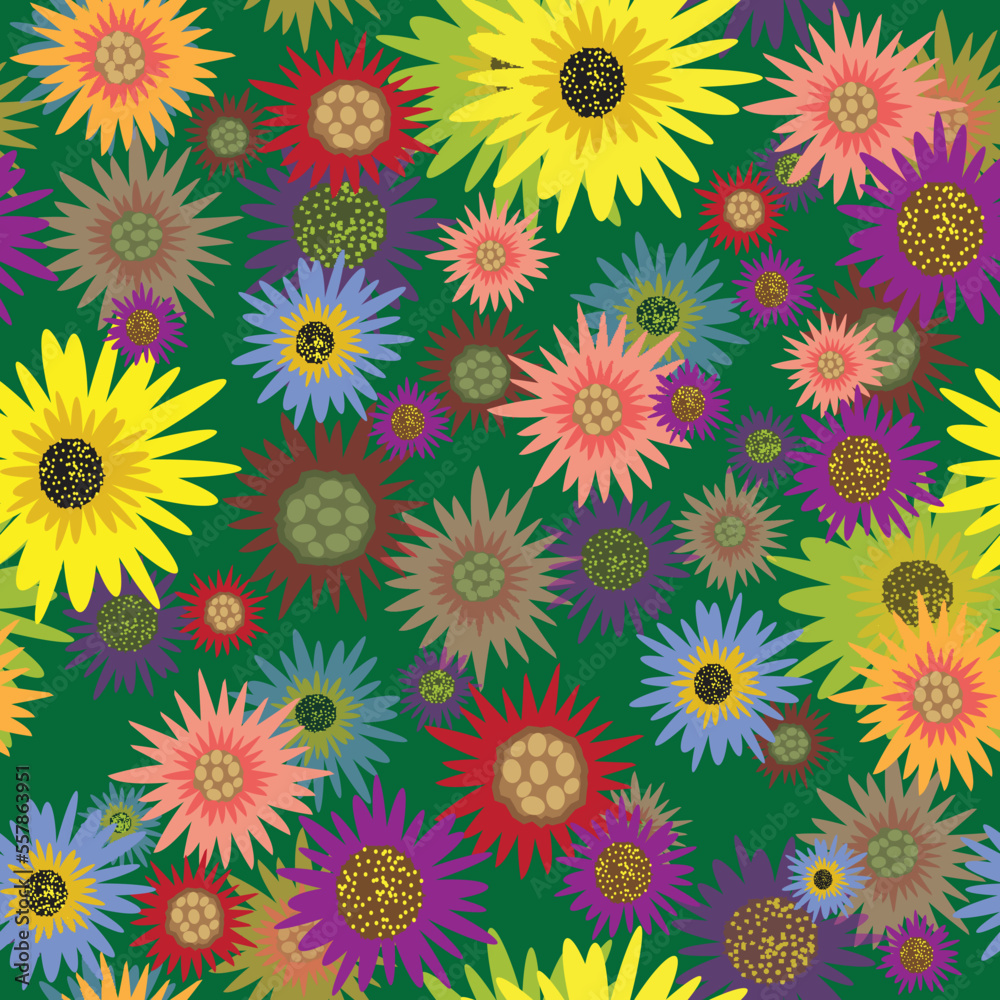 Seamless Pattern with Flowers. Colorful background. Vector illustration. Floral repeating texture.
