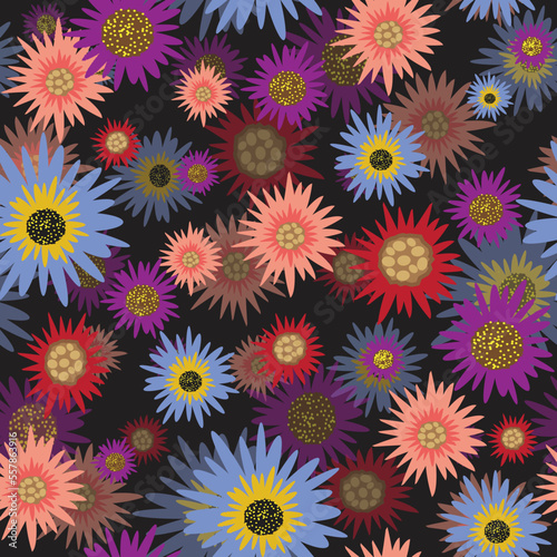 Seamless Pattern with Flowers. Colorful background. Vector illustration. Floral repeating texture. 