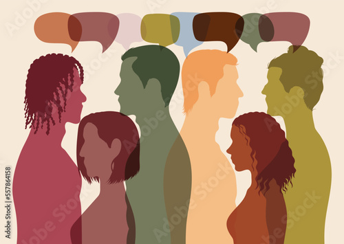 People from diverse backgrounds communicating and sharing ideas and information on social networks. Equal rights for all races and protests. Communication concept. Vector Illustration