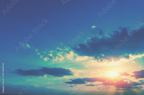 Blue cloudy sky at sunset. Sky texture  abstract nature background.
