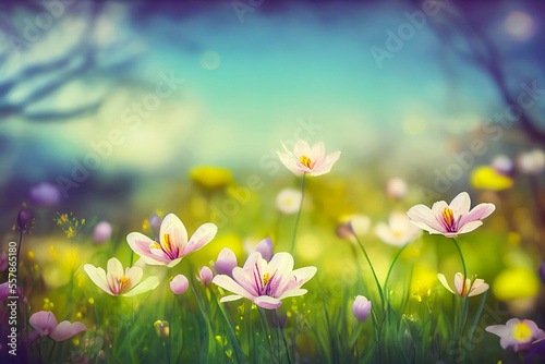 spring meadow with flowers, generative ai illustration © Animaflora PicsStock