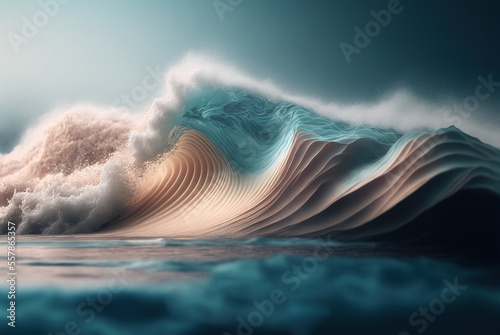 Big wave breaking over the horizon in the ocean at sunset  Surreal background illustration  Generative AI