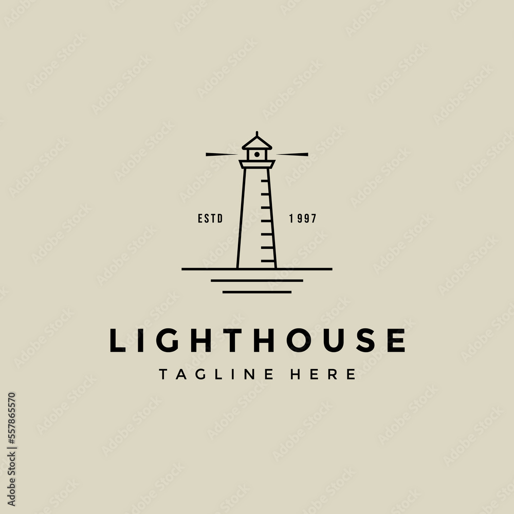 lighthouse line art logo vector illustration design