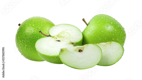 green apple with leaf isolated on transparent png