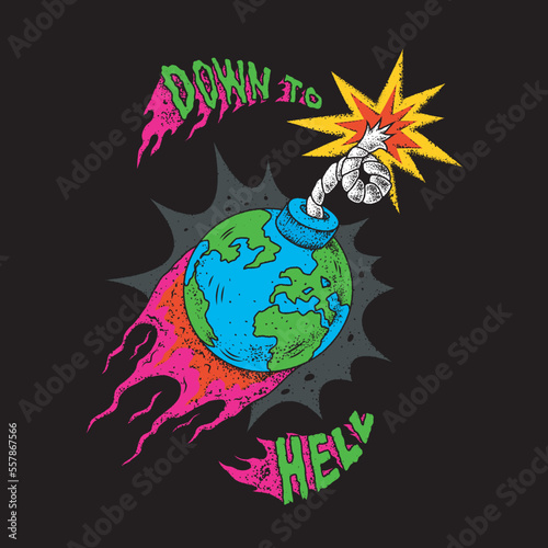 Isolated vector illustration of the Earth in the form of an ignition bomb. Colorful art work for t-shirt design, cover etc.