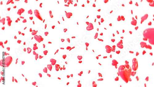 Falling red and pink hearts isolated on transparent background. Valentine’s day design. 3D rendering