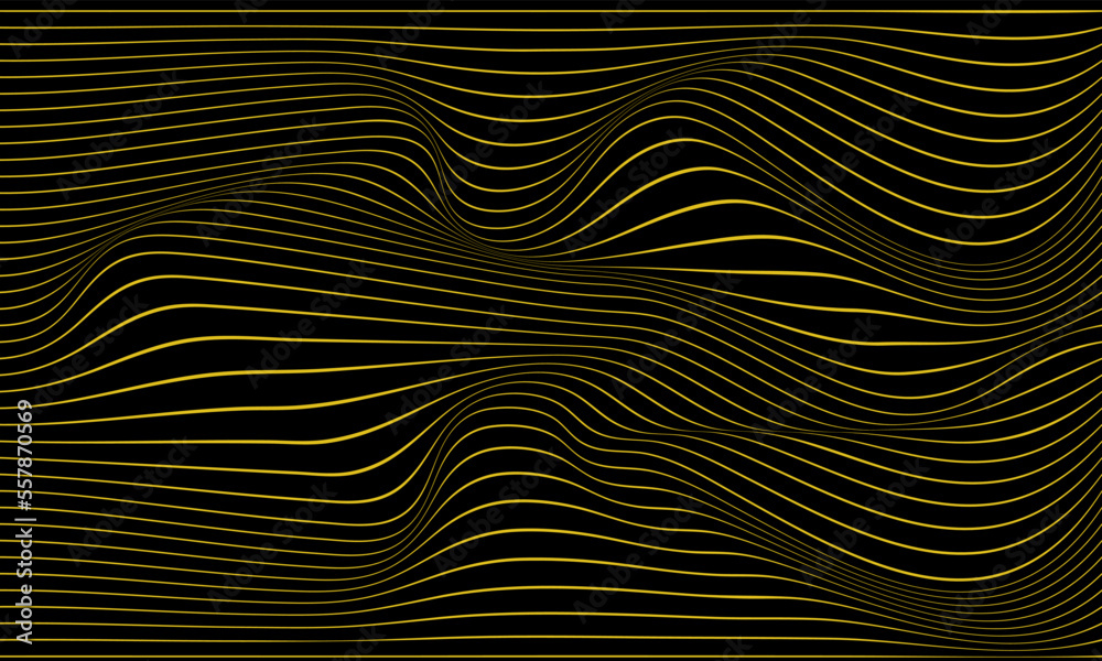 Gold line waves on black background, abstract background vector design