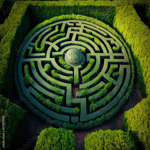Maze made of plants. Generative AI.