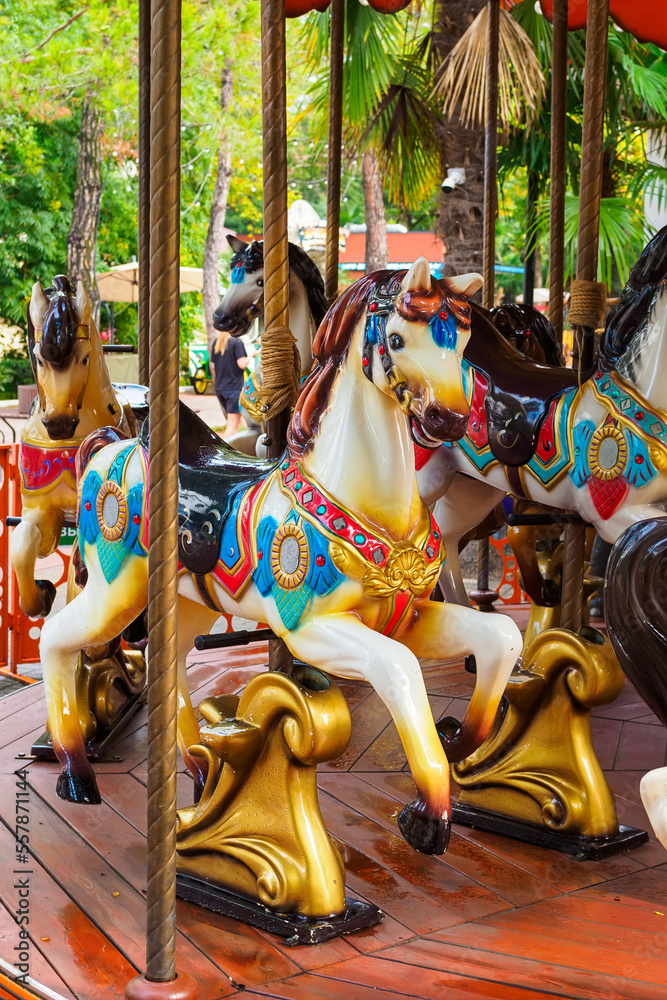 carousel with horses in the amusement park