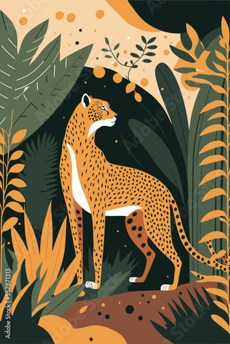 Photographie cheetah wild animal flat vector illustration background matisse poster