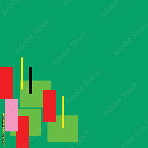 green background with colorful stripes and squares with empty space for text