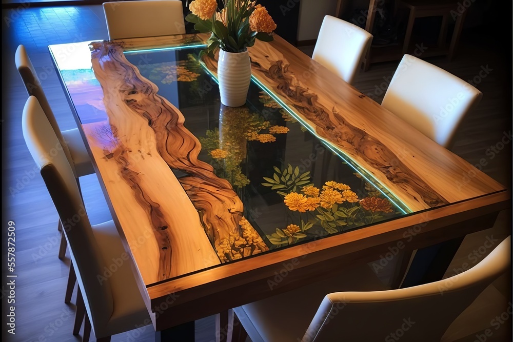 epoxy resin table with flowers Stock Illustration | Adobe Stock