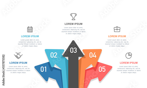 Infographic colorful arrow crossroads 5 options. Vector illustration. photo