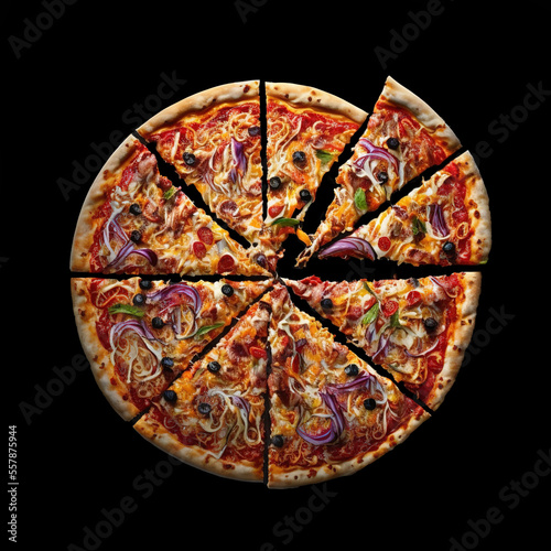 Delicious Pizza on black background food photography #02, Generative AI