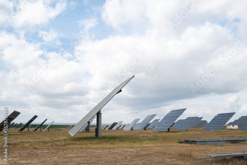 Solar cell farm power plant eco technology.