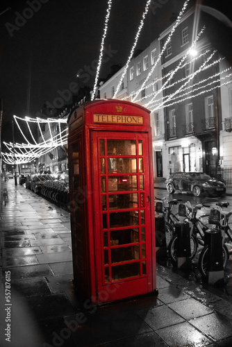 Typical red telephone booth in London-England.