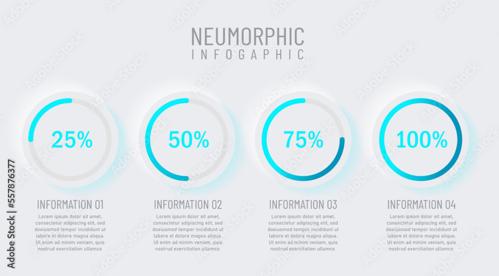 Fototapeta premium Newmorphic infographic design template. Modern vector illustration for business presentation, minimal white tone, Concept of 4 steps of business development process.