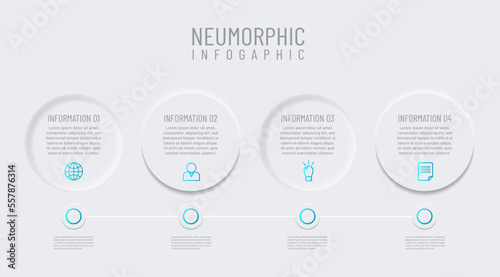 Newmorphic infographic design template. Modern vector illustration for business presentation, minimal white tone, Concept of 4 steps of business development process.