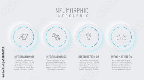 Newmorphic infographic design template. Modern vector illustration for business presentation, minimal white tone, Concept of 4 steps of business development process.