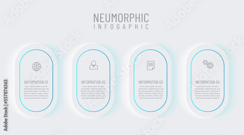 Newmorphic infographic design template. Modern vector illustration for business presentation, minimal white tone, Concept of 4 steps of business development process.