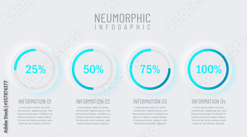 Newmorphic infographic design template. Modern vector illustration for business presentation, minimal white tone, Concept of 4 steps of business development process.