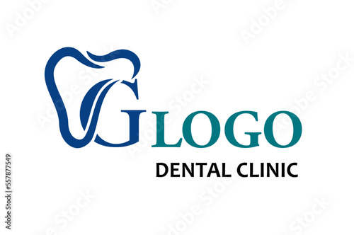Initial Letter G with Tooth Line Art Icon for Dental Health Care and Dental Clinic, Dentistry Business Logo Idea Template