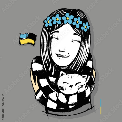 Ukrainian Girl with cat. Portrait