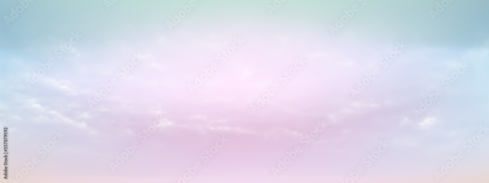 Sweet sky and white soft clouds floated in the sky on a clear day. Beautiful air and sunlight with beige cloud scape colorful. Sunset sky for background. Blue to Pink Lavender sky vector illustration.