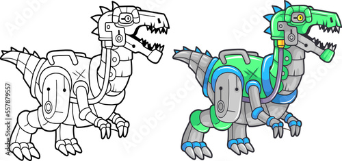 prehistoric robot dinosaur baryonyx, funny illustration