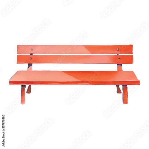 red bench hand drawn with watercolor painting style illustration