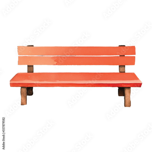 red bench hand drawn with watercolor painting style illustration