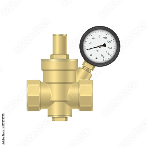 Water pressure reducer with pressure gauge. Vector illustration.