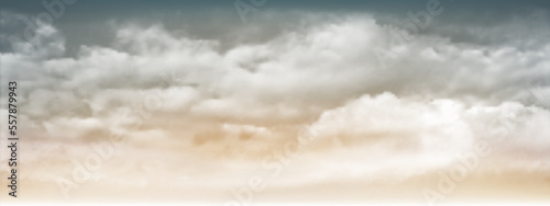 Hazy sky and white soft clouds floated in the sky. Beautiful air and sunlight with cloud scape colorful. Gloomy sky for the background. Blue to gold sky background vector illustration.