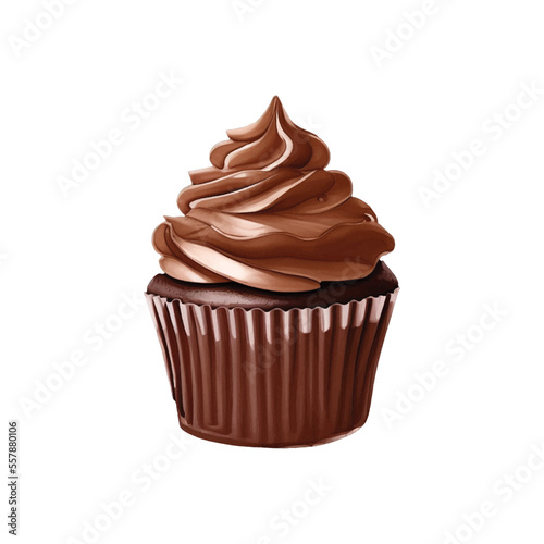 chocolate cupcake hand drawn with watercolor painting style illustration