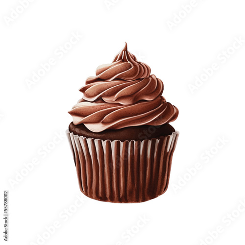 chocolate cupcake hand drawn with watercolor painting style illustration