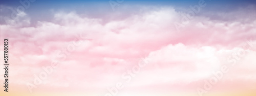 Sweet sky and white soft clouds floated in the sky on a clear day. Beautiful air and sunlight with cloud scape colorful. Sunset sky for background. Blue to pink sky vector illustration.
