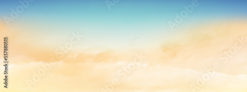 Blue sky and white soft clouds floated in the sky on a clear day. Beautiful air and sunlight with cloud scape colorful. Sunset sky for background. Blue to yellow sky vector illustration.