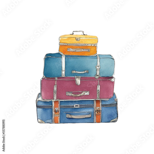 suitcase stack hand drawn with watercolor painting style illustration