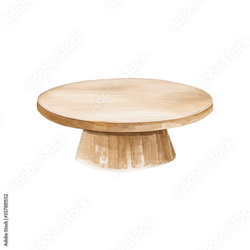circle wood table hand drawn with watercolor painting style illustration