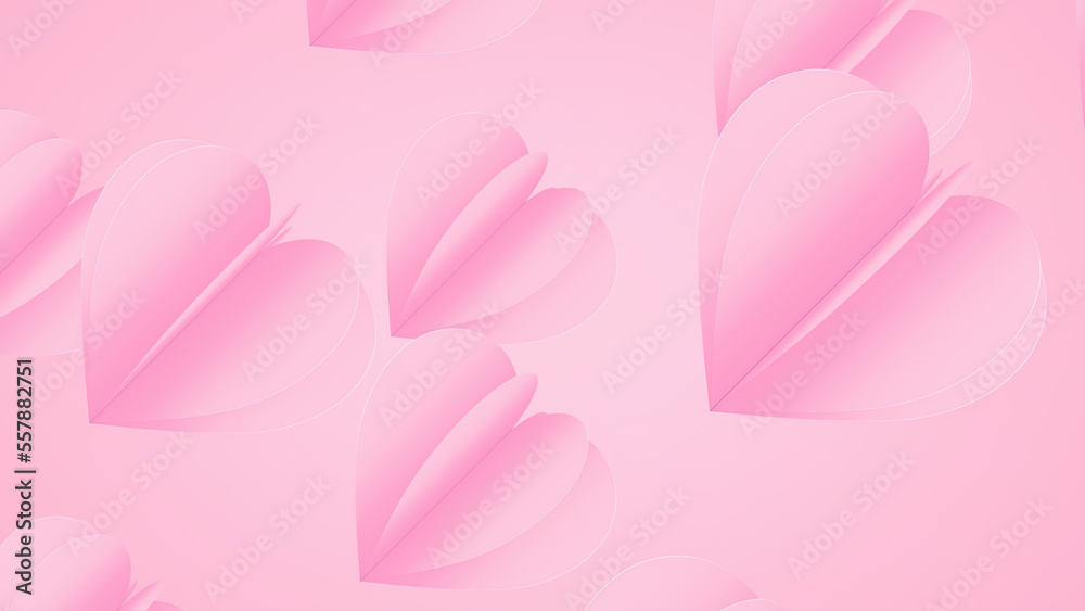 Paper flying hearts on pink background postcard. Vector symbols of love ...