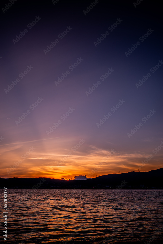 諏訪湖と日の入り