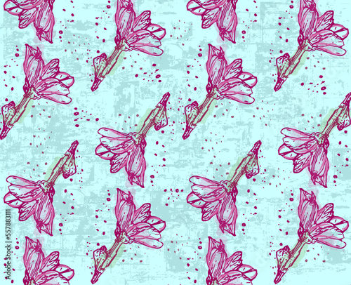 Flower pattern vector watercolor. Fabric texture with ink drops