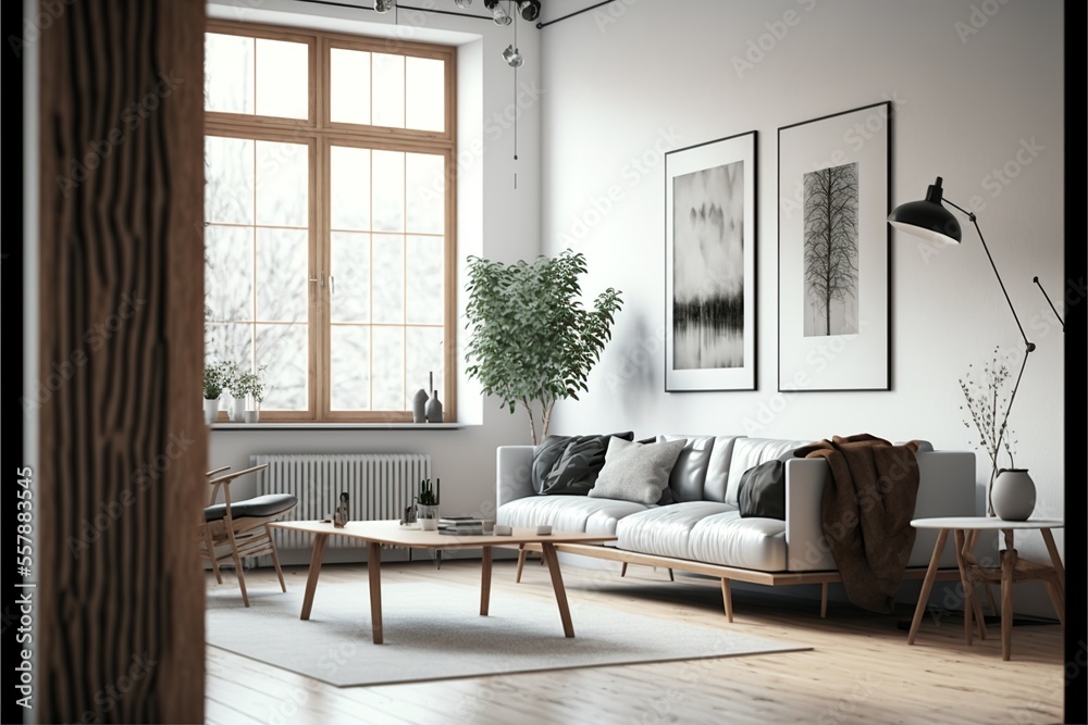 Fototapeta premium 3d interior of a Japandi style interior living room a design with simplicity, natural elements, and minimalism