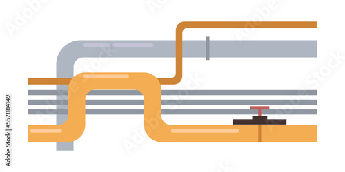 Transporting gas by pipes, isolated valve for control of pressure and flow. Oil production industry or factory business technologies. Vector in flat style