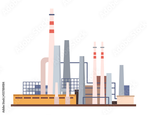 Oil industry, gas extraction and refinery, storage and export or import business. Isolated petroleum factory or station, industry. Vector in flat style