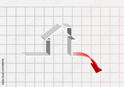 Real estate crash sign. Housing market recession. Stocks bear market ahead. Graph background. Vector illustration.