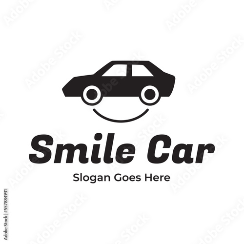 Happy Car Logo Design. Smile car vector logo design template. Car face in circle. Funny logotype design