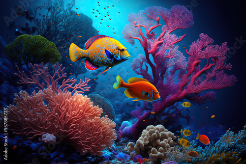reef underwater with colorful coral and fishes. generative ai