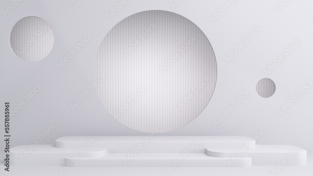 Abstract minimal white podium mockup geometric on white background. for business product display presentation. 3d rendering illustration.