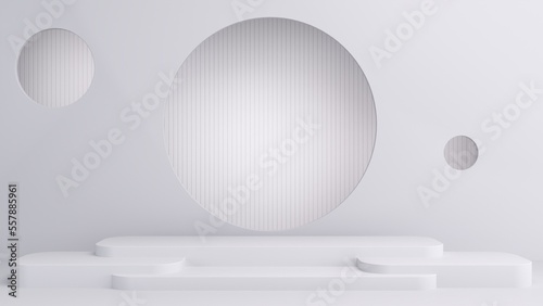 Abstract minimal white podium mockup geometric on white background. for business product display presentation. 3d rendering illustration.